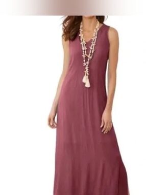Soft Surroundings Katriane Sleeveless Crinkle Mauve Pink Maxi Dress Size M